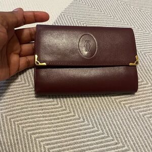 Burgundy Cartier Leather Wallet with Gold Accents